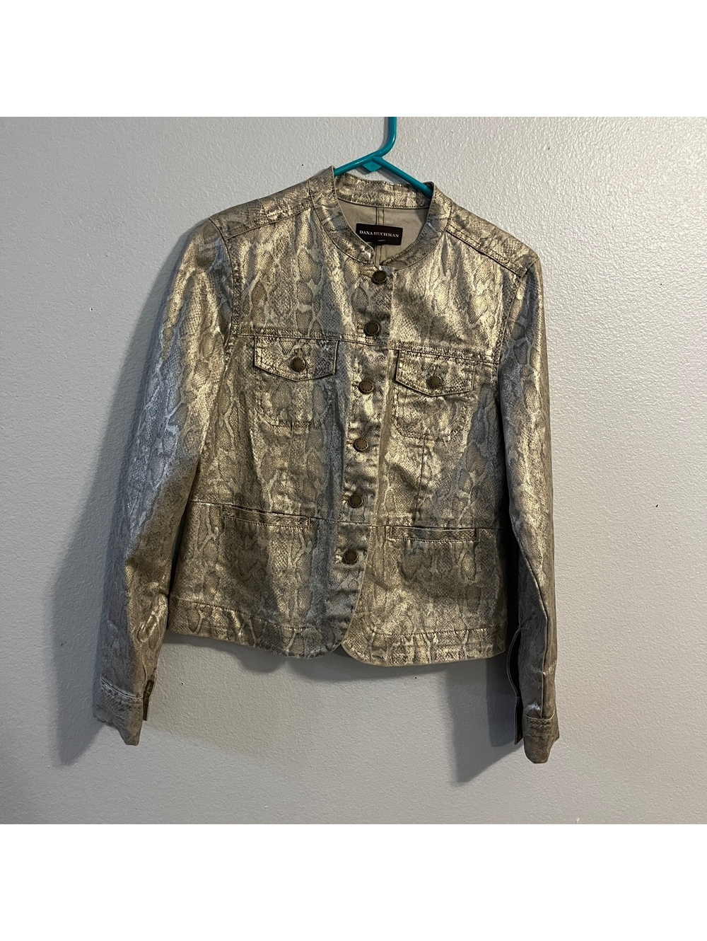 Dana Buchman Metallic Snakeskin Jacket Women’s 4 Gold Python Animal Print